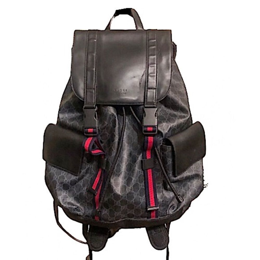 GUCCI Supreme Backpack Black Leather and Coated Canvas Size: Large AUTH COA